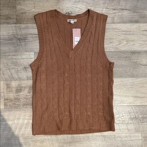 Francesca’s Cable Knit V-Neck Sweater Vest - Brown